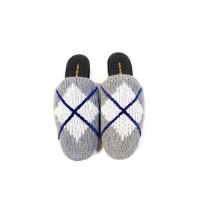 AVEC MODERATION Shoes Knit Wool Mules Gray & Blue Argyle Size 8.5
